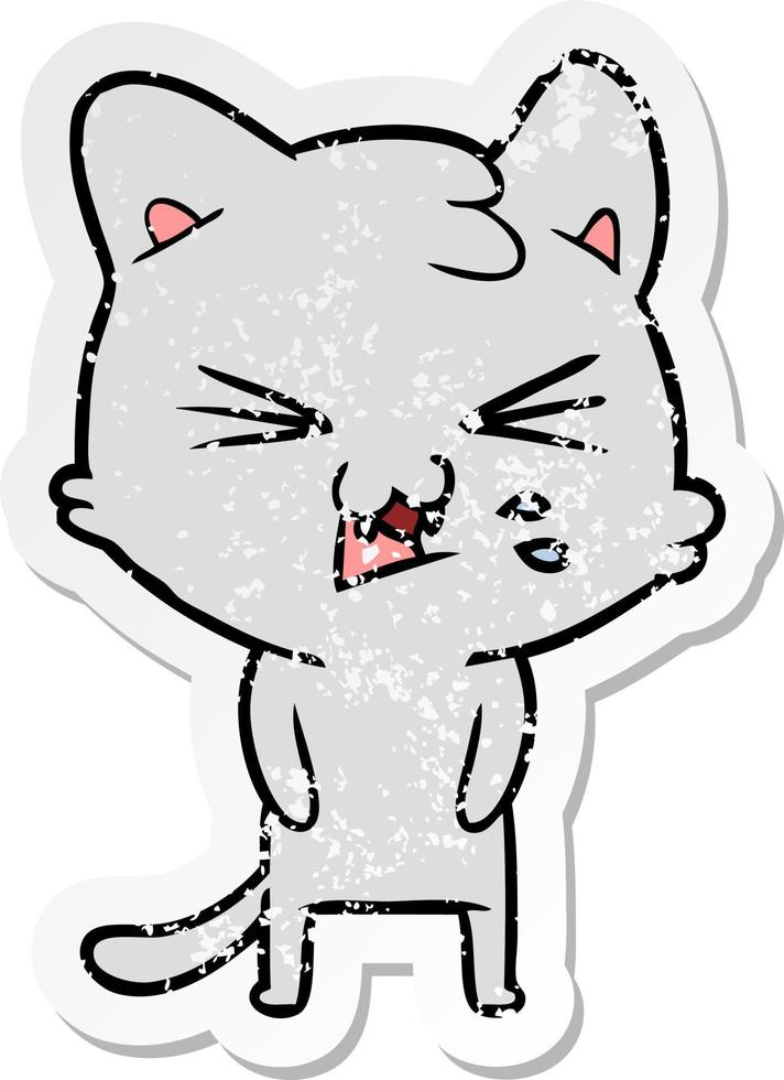 distressed sticker of a cartoon hissing cat vector