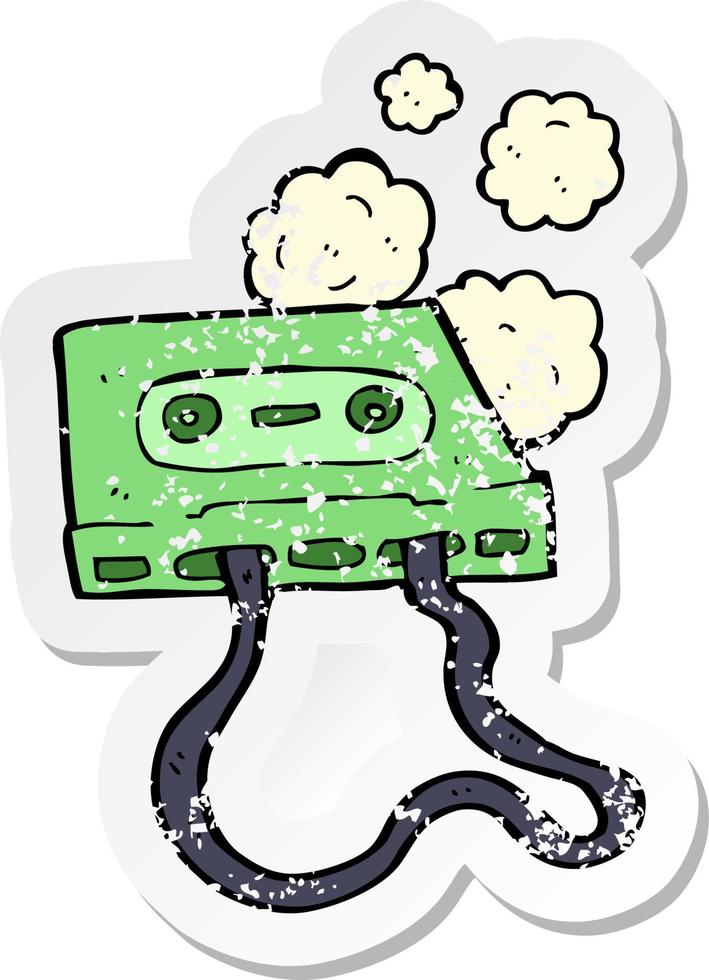 pegatina retro angustiada de una cinta de cassette de dibujos animados vector