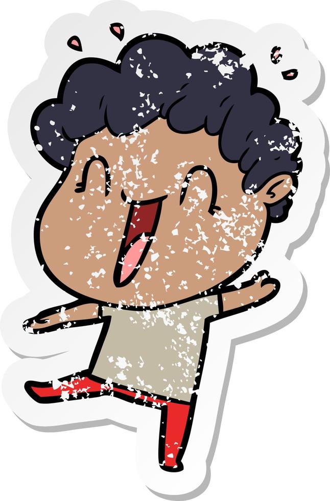 distressed sticker of a cartoon happy man vector