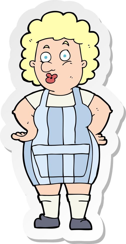 pegatina de una mujer de dibujos animados en delantal de cocina vector