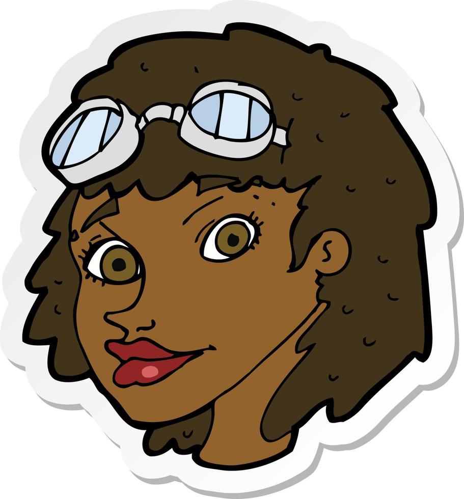 sticker of a cartoon happy woman wearing aviator goggles vector