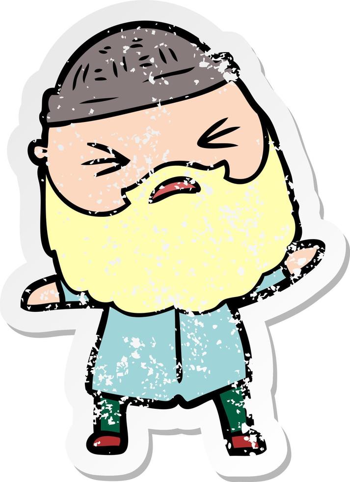 distressed sticker of a cartoon man with beard vector