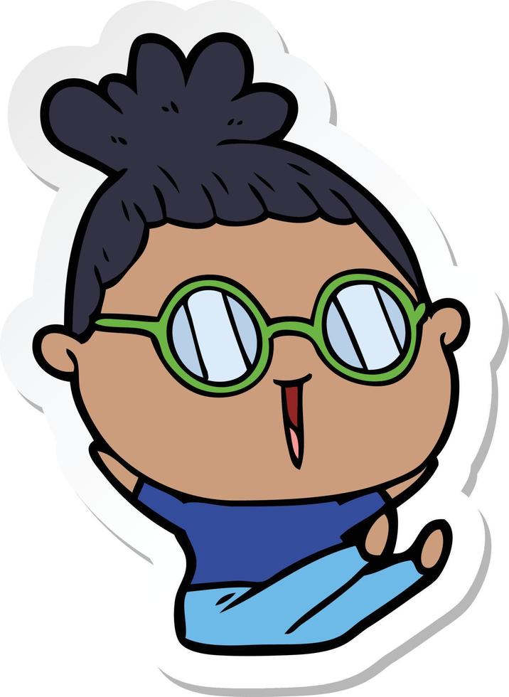 sticker of a cartoon woman wearing spectacles vector