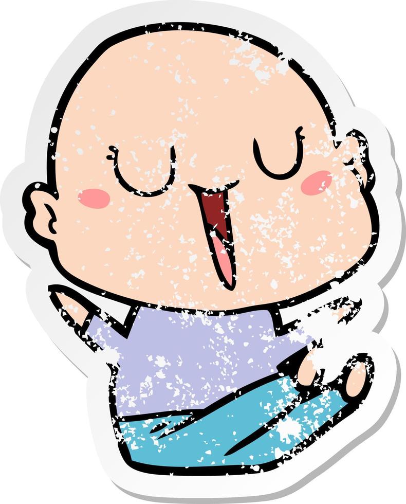 distressed sticker of a happy cartoon bald man vector