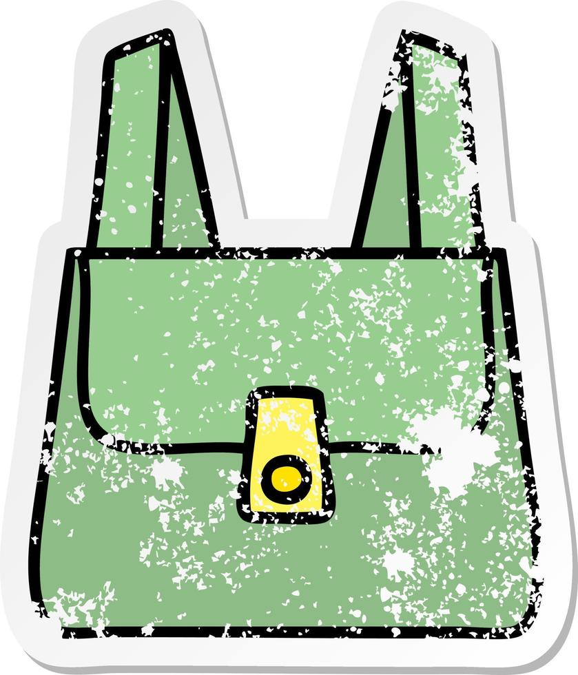 distressed sticker of a cute cartoon green bag vector