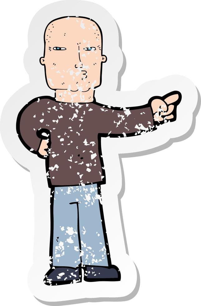 retro distressed sticker of a cartoon pointing man vector