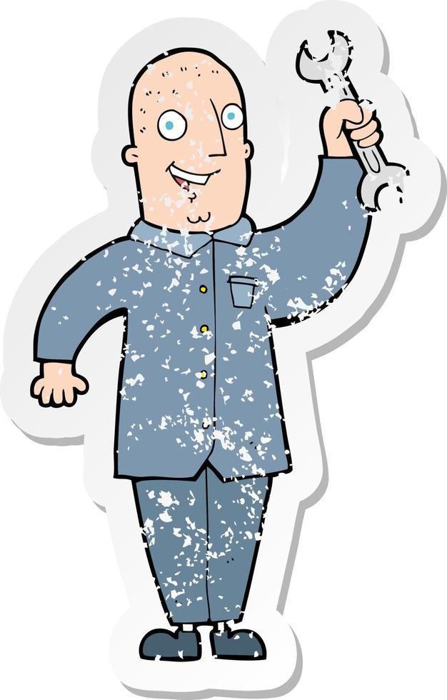 retro distressed sticker of a cartoon mechanic vector