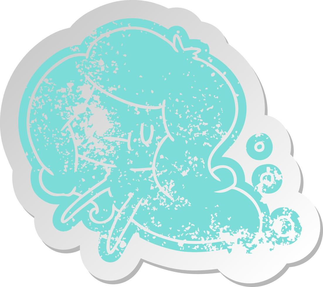 distressed old sticker of a kawaii cute ghost vector