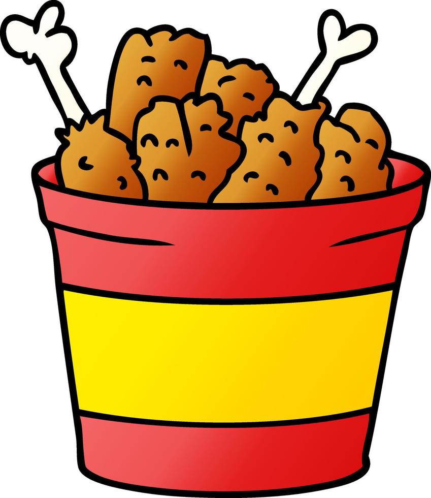 gradient cartoon doodle bucket of fried chicken vector