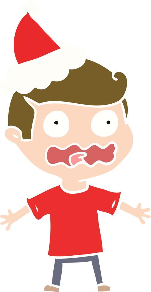 flat color illustration of a man totally stressed out wearing santa hat vector