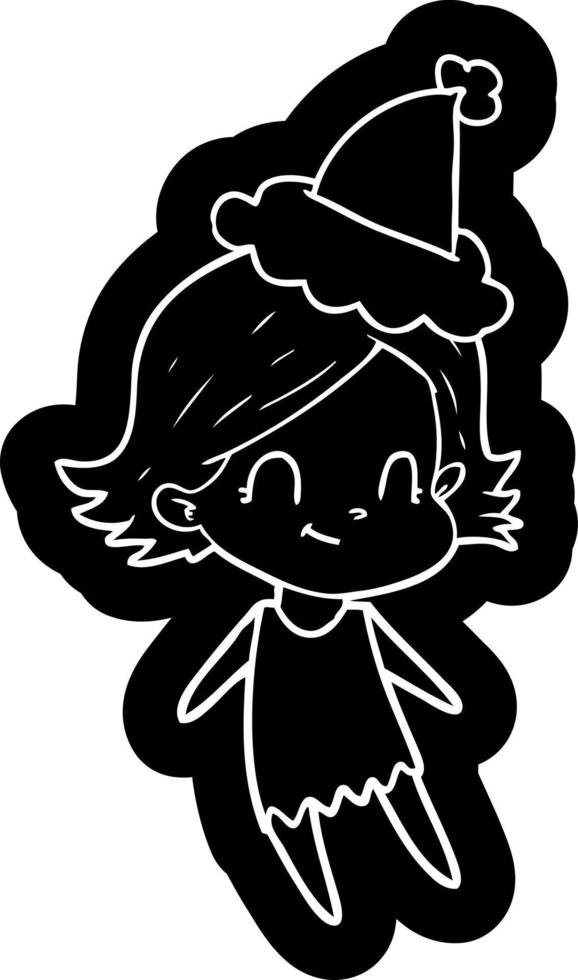 cartoon icon of a friendly girl wearing santa hat vector