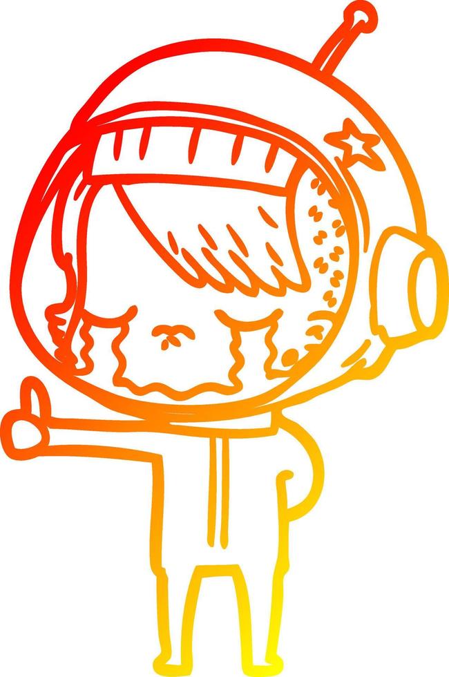 warm gradient line drawing cartoon crying astronaut girl making thumbs up sign vector