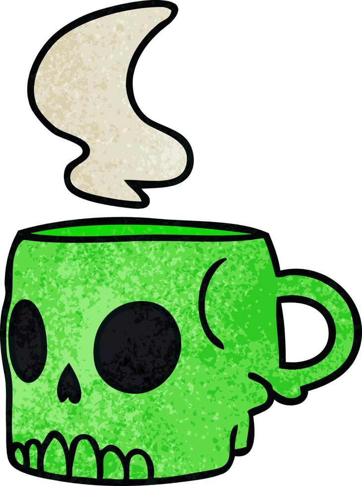 textured cartoon doodle of a skull mug vector