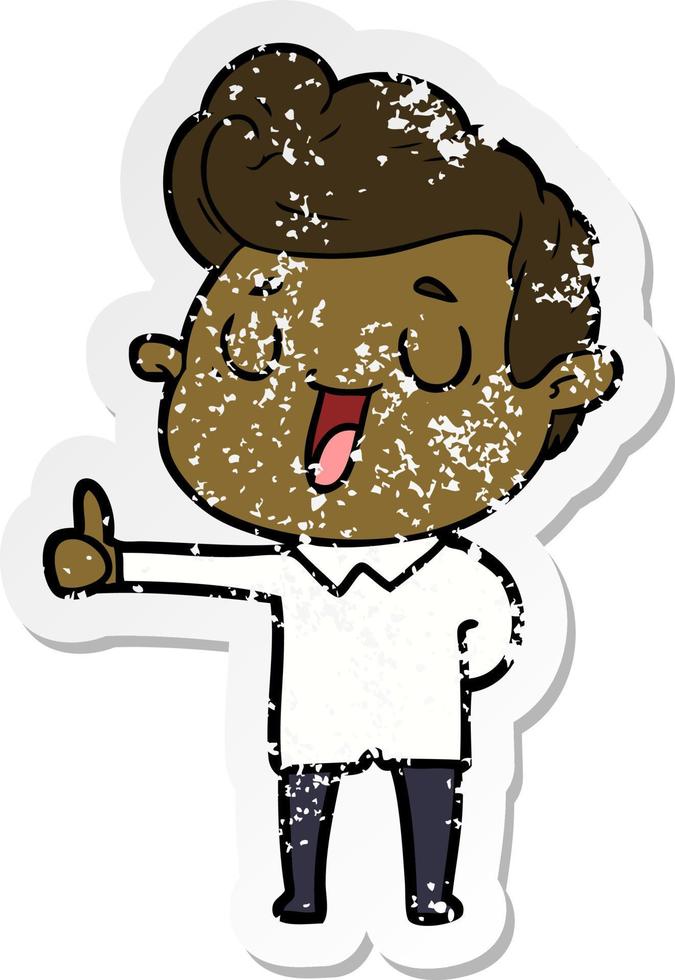 distressed sticker of a happy cartoon man vector