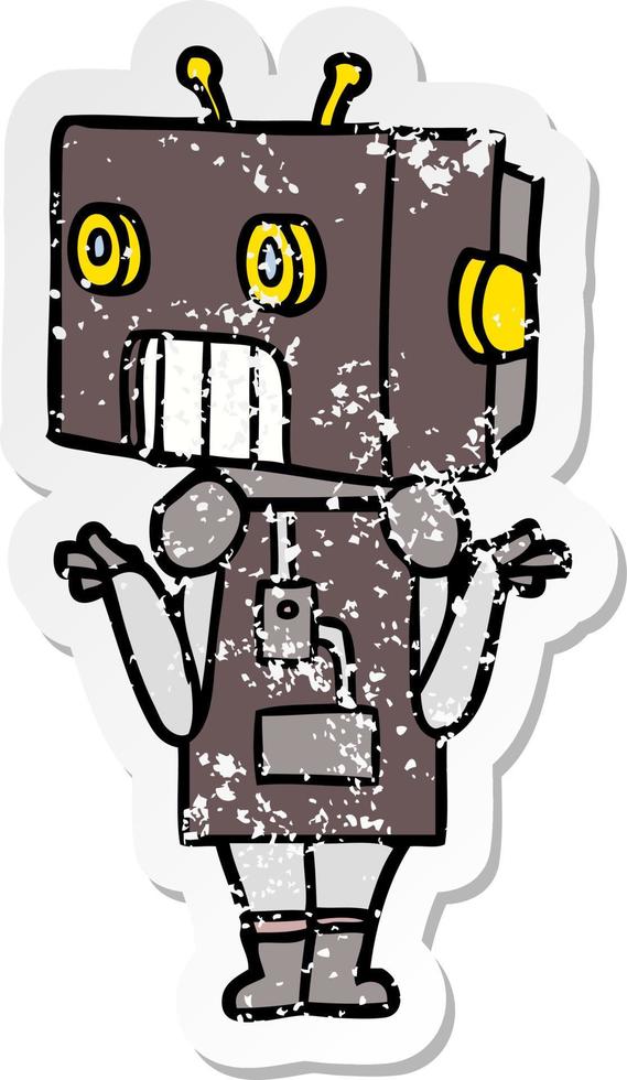 distressed sticker of a cartoon robot vector
