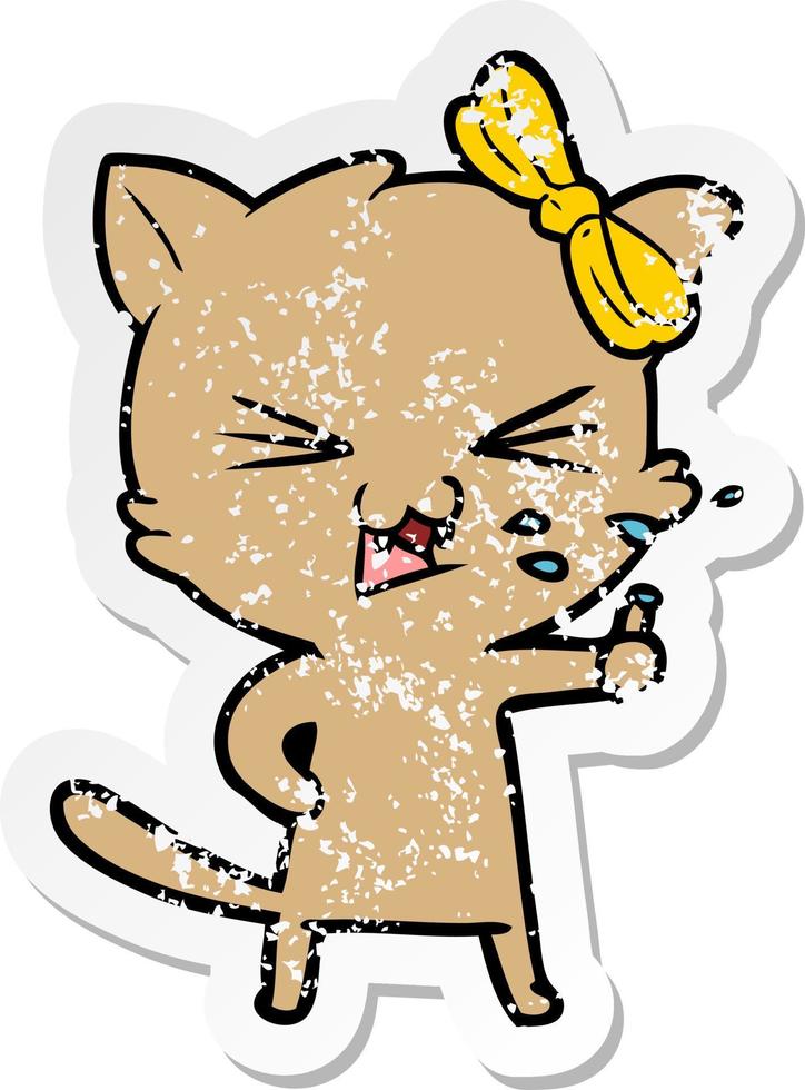 distressed sticker of a cartoon cat vector