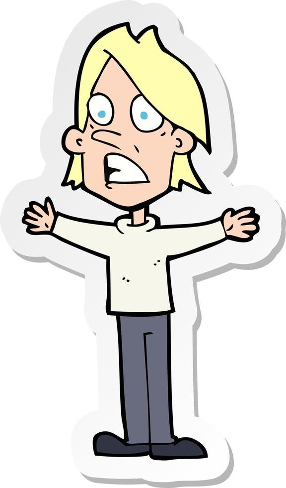sticker of a cartoon frightened man vector