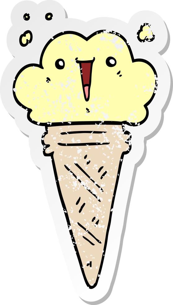 distressed sticker of a cartoon ice cream with face vector