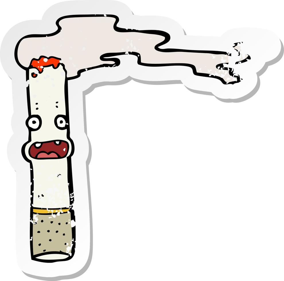 retro distressed sticker of a cartoon cigarette vector