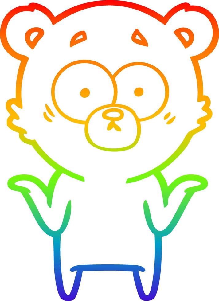 rainbow gradient line drawing cartoon bear shrugging shoulders vector