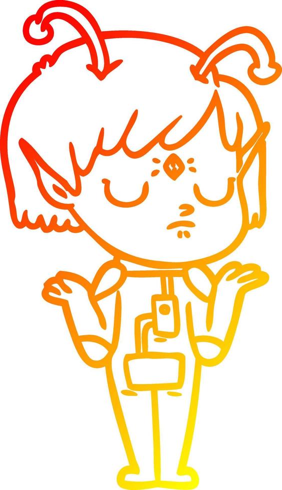 warm gradient line drawing cartoon alien girl vector