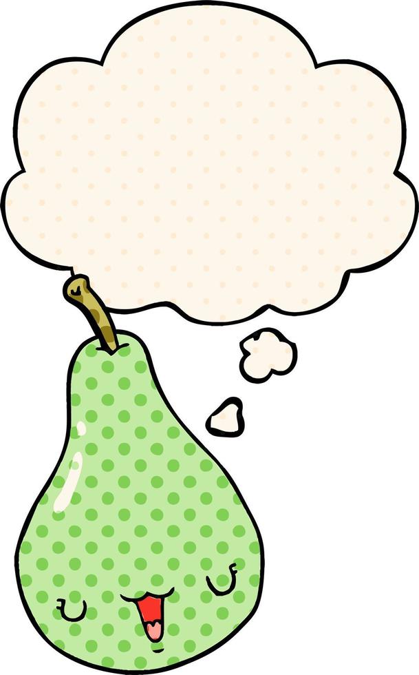 cartoon pear and thought bubble in comic book style vector