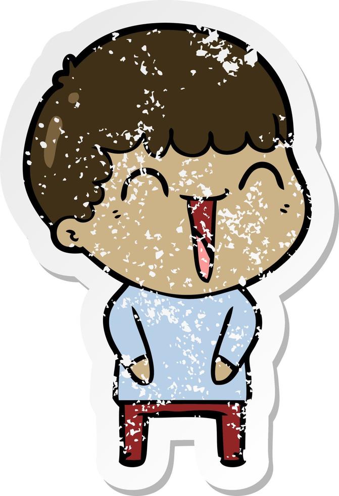distressed sticker of a cartoon happy man vector