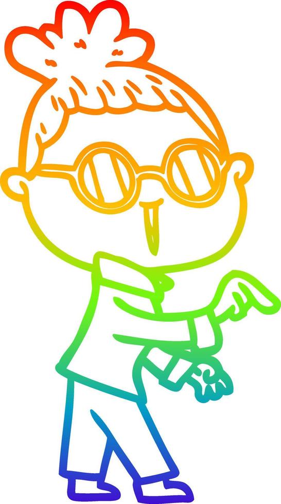rainbow gradient line drawing cartoon woman wearing spectacles vector