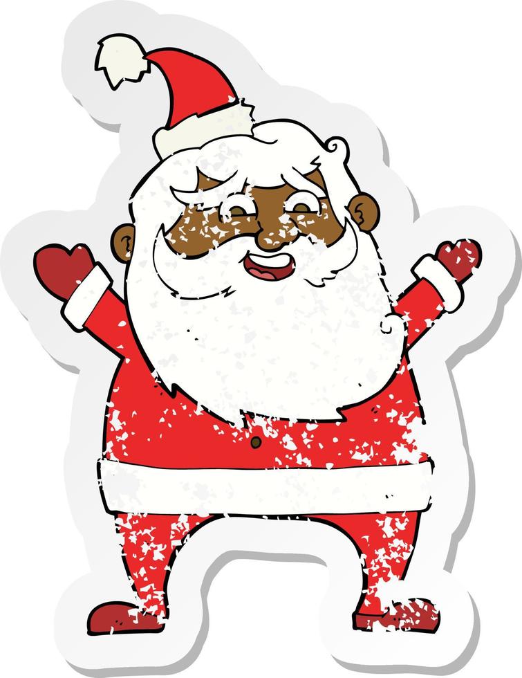 retro distressed sticker of a jolly santa cartoon vector