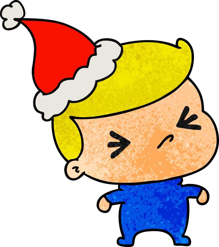 christmas textured cartoon of kawaii boy vector