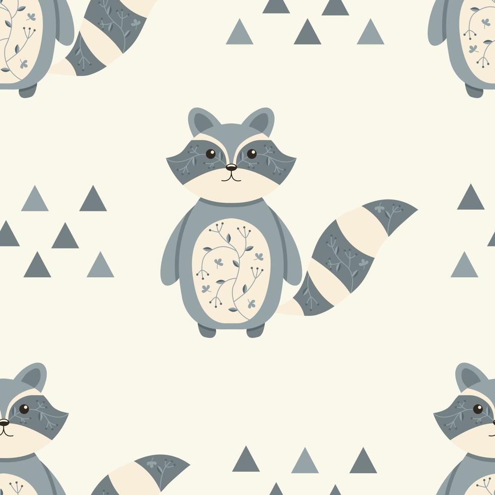 Cute Raccoon Autumn Seamless Pattern vector