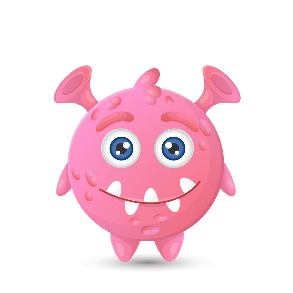 Funny round pink cartoon monster with two eyes for children's halloween decorations vector