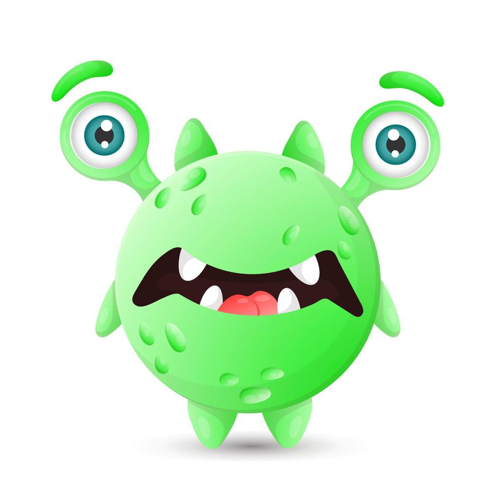 divertido monstruo de dibujos animados verde redondo con dos ojos y boca abierta para niños decoraciones de halloween vector