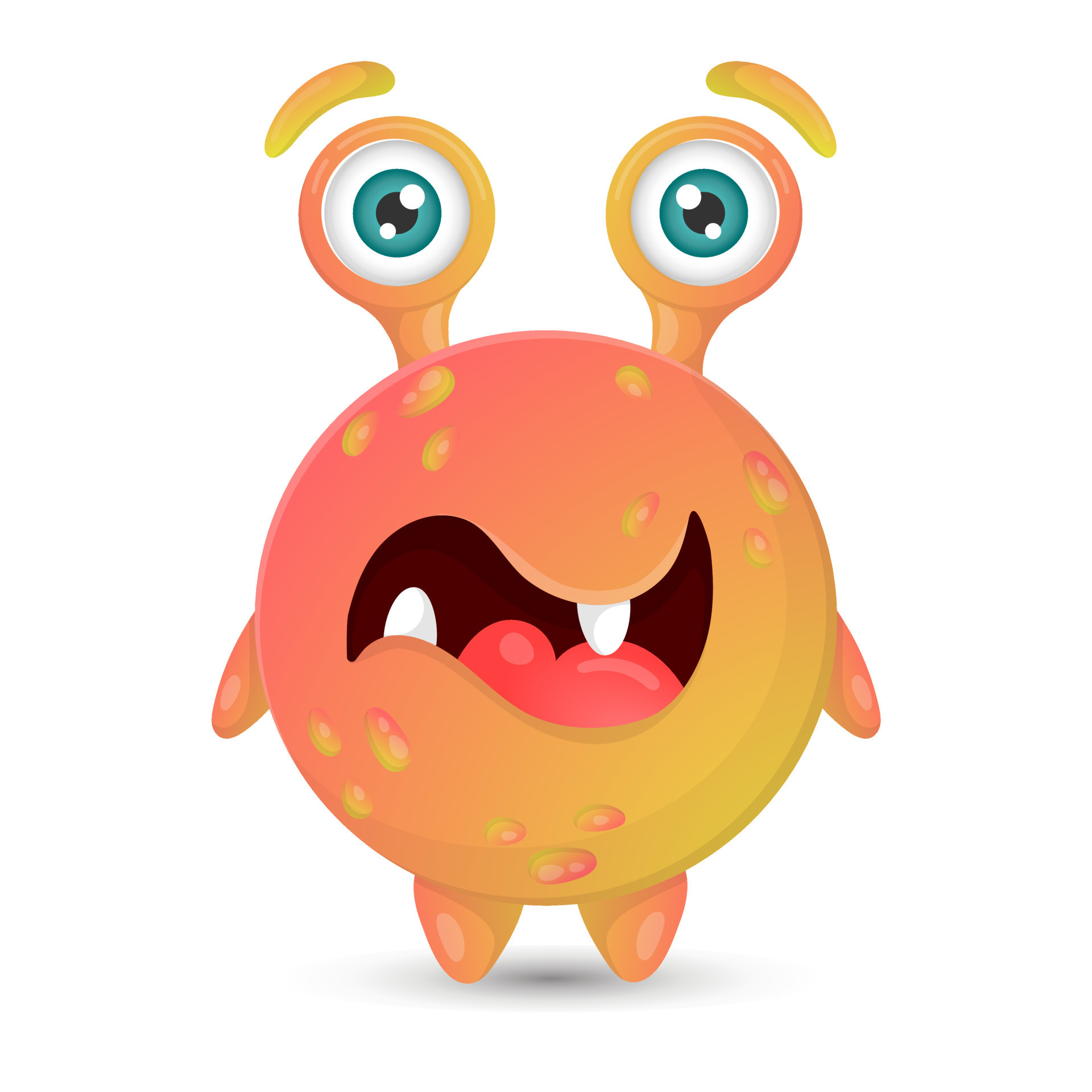 Funny round orange cartoon monster with two eyes and open mouth for