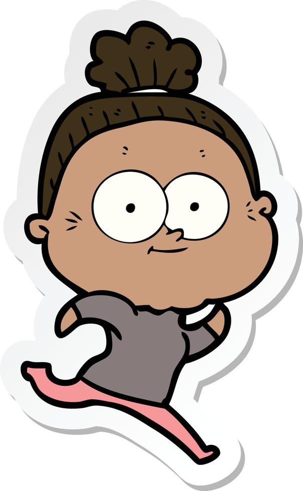 sticker of a cartoon happy old woman vector