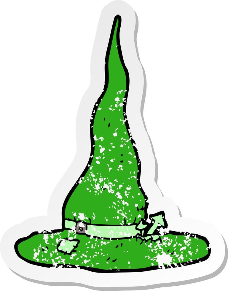 retro distressed sticker of a cartoon spooky witches hat vector