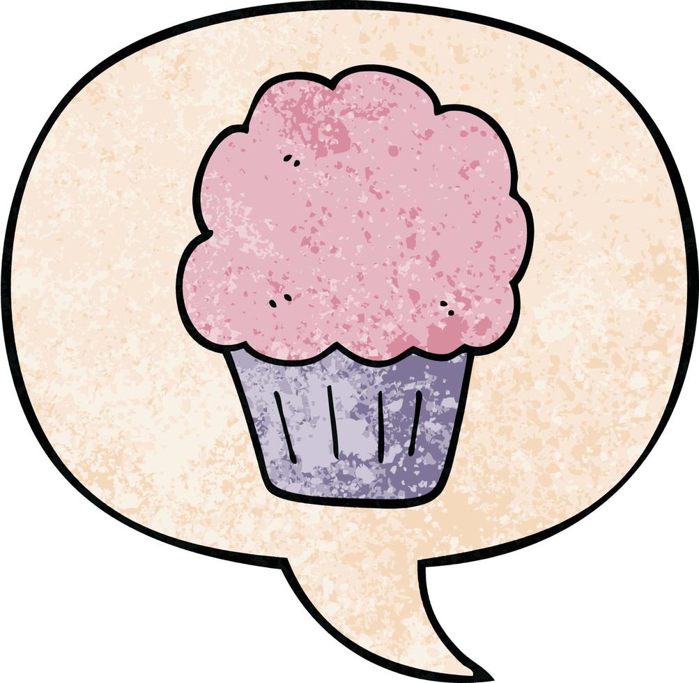 caricatura, cupcake, y, burbuja del discurso, en, retro, textura, estilo vector