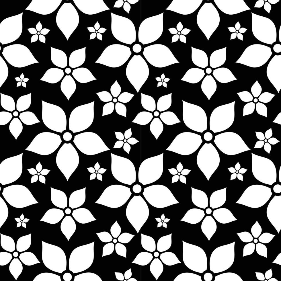 Vector set of abstract flowers. Seamless ornamental Floral pattern in the many kind of flowers style on black and white background.