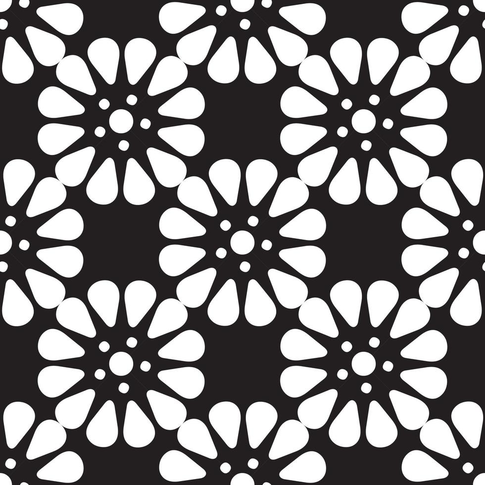 Vector set of abstract flowers. Seamless ornamental Floral pattern in the many kind of flowers style on black and white background.