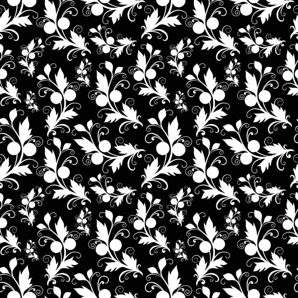 Vector set of abstract flowers. Seamless ornamental Floral pattern in the many kind of flowers style on black and white background.