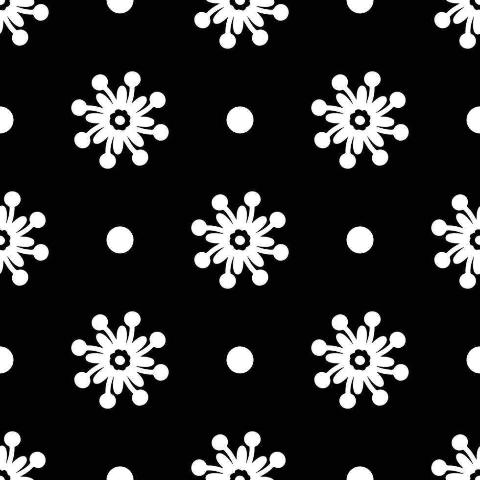 Vector set of abstract flowers. Seamless ornamental Floral pattern in the many kind of flowers style on black and white background.