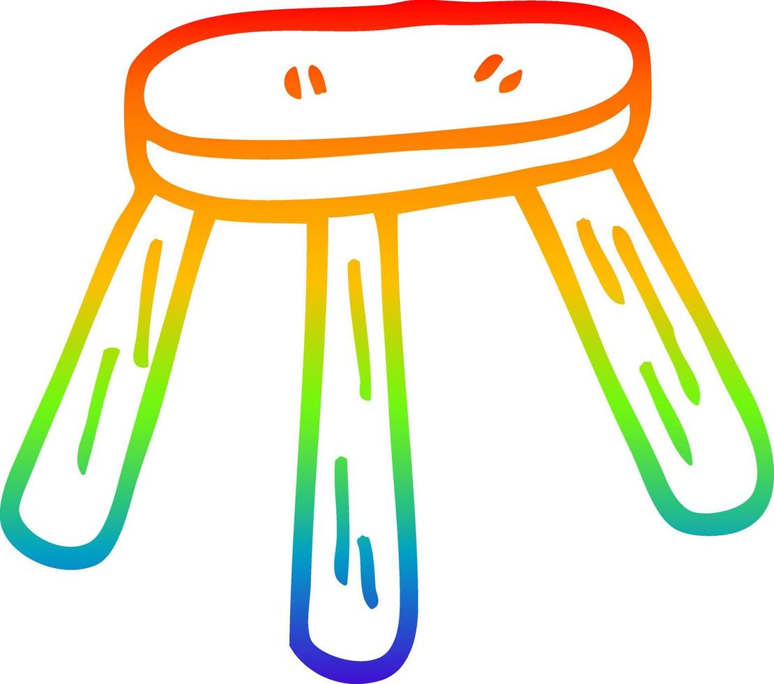 taburete de madera de dibujos animados de dibujo de línea de degradado de arco iris vector