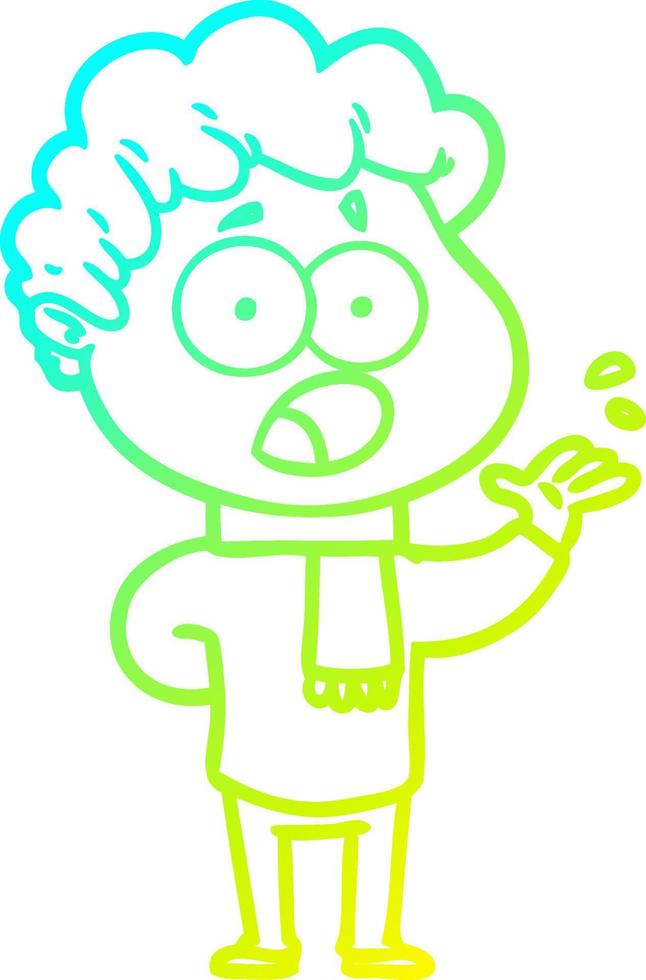 cold gradient line drawing cartoon man gasping in surprise vector