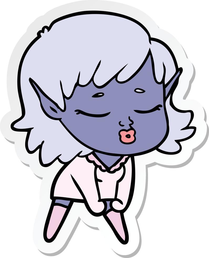 sticker of a pretty cartoon elf girl vector