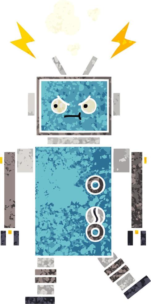 retro illustration style cartoon robot vector