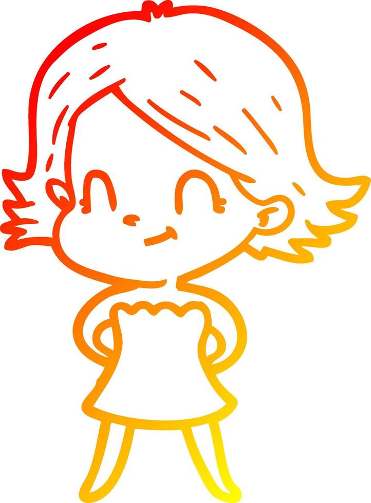 warm gradient line drawing cartoon friendly girl vector
