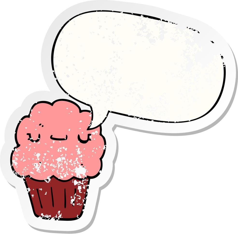 cartoon muffin and speech bubble distressed sticker vector