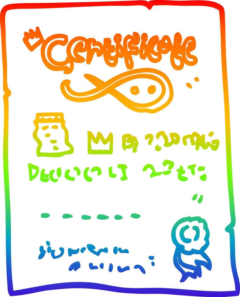 rainbow gradient line drawing cartoon ornate certificate vector