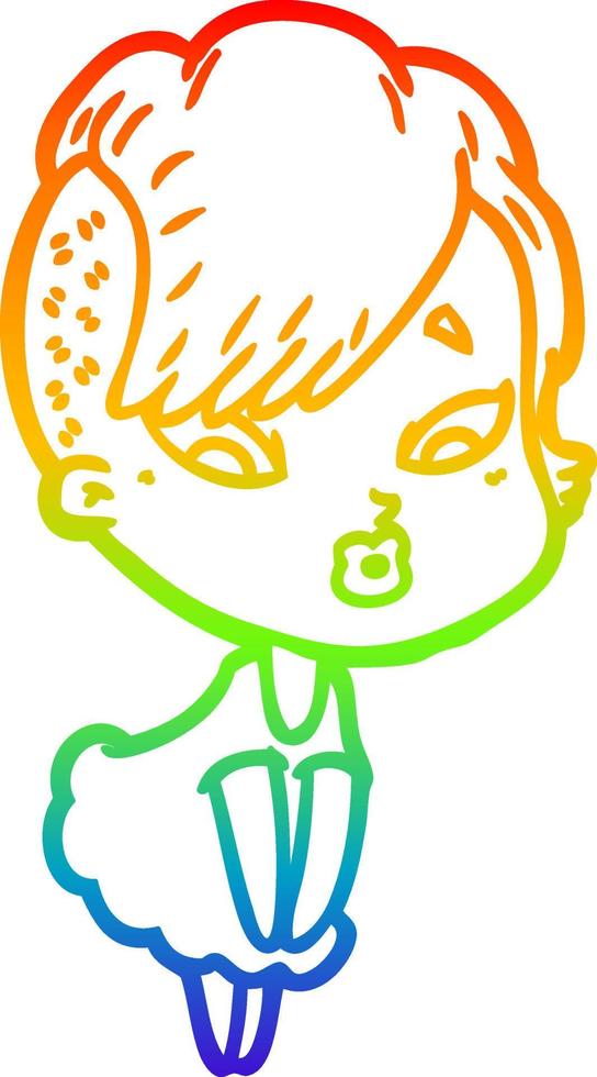 rainbow gradient line drawing cartoon surprised girl vector