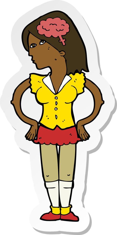 sticker of a cartoon intelligent woman vector